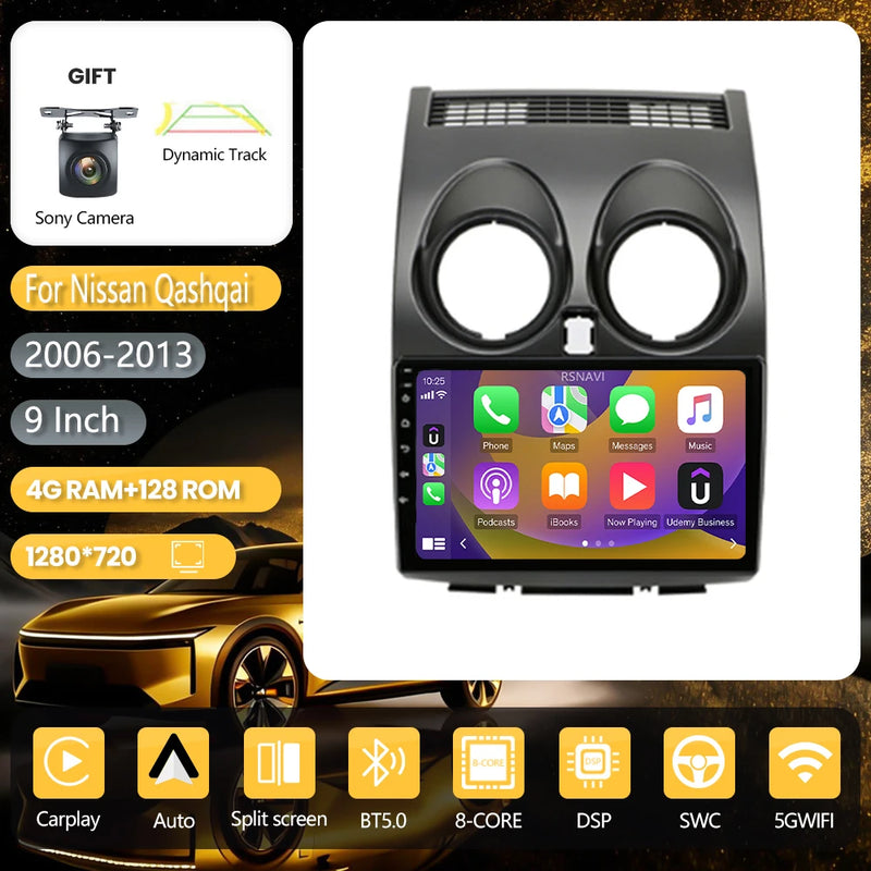 Autoradio CarPlay Nissan Qashqai J10 (2006-2013) – Écran 9 pouces, jusqu'à 16 Go + 256 Go, vue 16