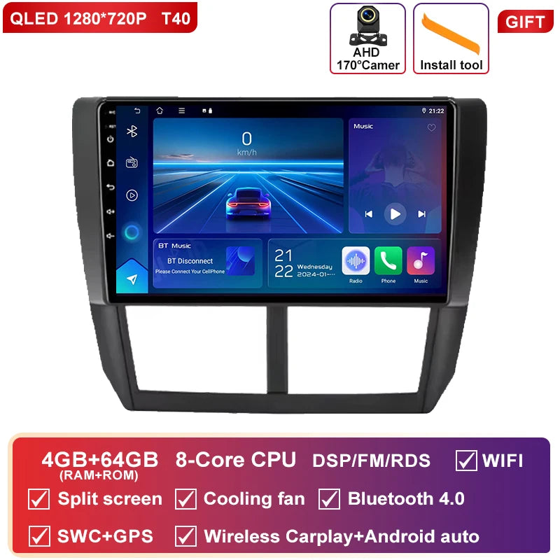 Autoradio CarPlay Subaru Forester SH (2007-2013) et Impreza GH GE (2007-2011) – Écran QLED 9 pouces, vue 47