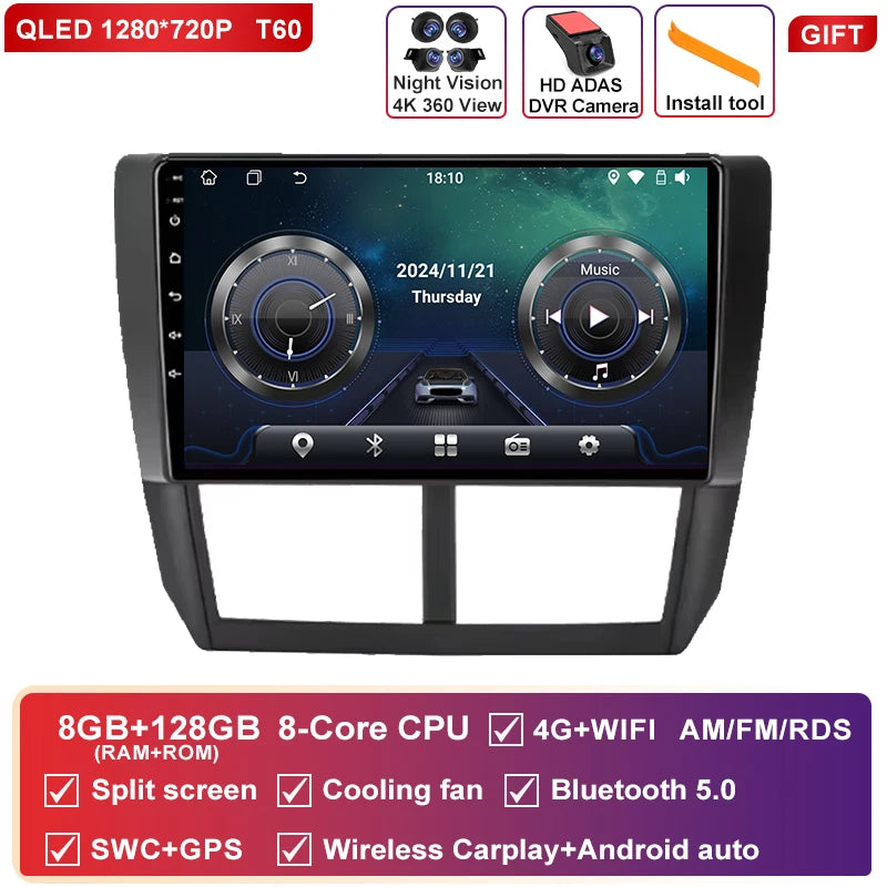 Autoradio CarPlay Subaru Forester SH (2007-2013) et Impreza GH GE (2007-2011) – Écran QLED 9 pouces, vue 37