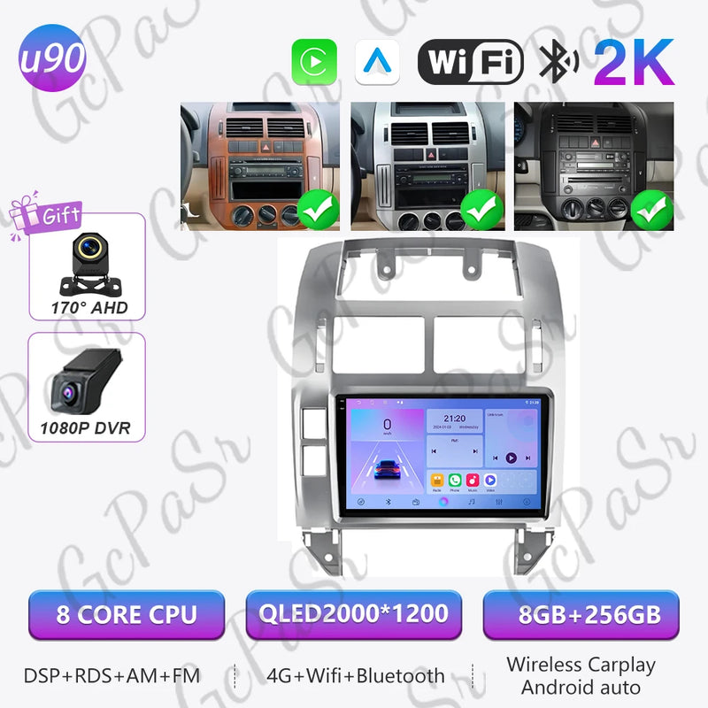 Autoradio CarPlay Volkswagen Polo 4 (2004-2009) – Écran 9 pouces, cadre noir ou argent, vue 46