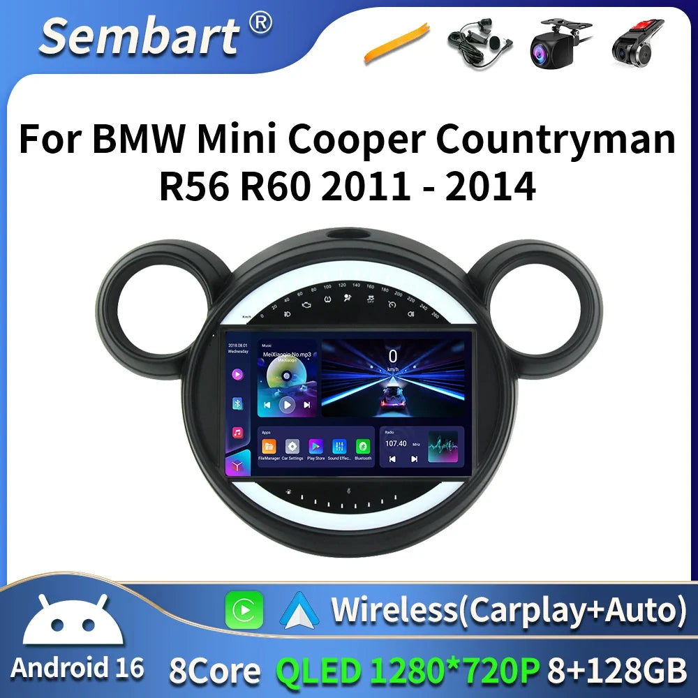 CarPlay Mini Cooper R56 vue de face, autoradio installé