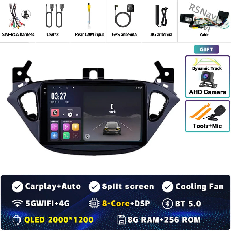 Autoradio CarPlay Opel Corsa E (2014-2019) et Adam (2013-2016) – Écran 9 pouces 2K, jusqu'à 12 Go + 256 Go, vue 9