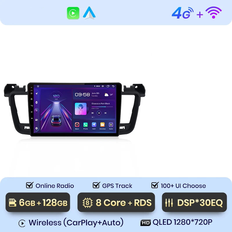 CarPlay Peugeot 508 sans fil avec écran Android QLED (2011–2018)