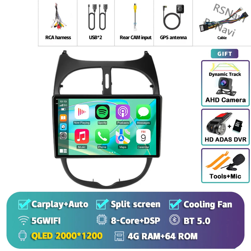 Autoradio CarPlay Peugeot 206, 206 SW et 206 CC – Écran 9 pouces, Android 16, vue 22