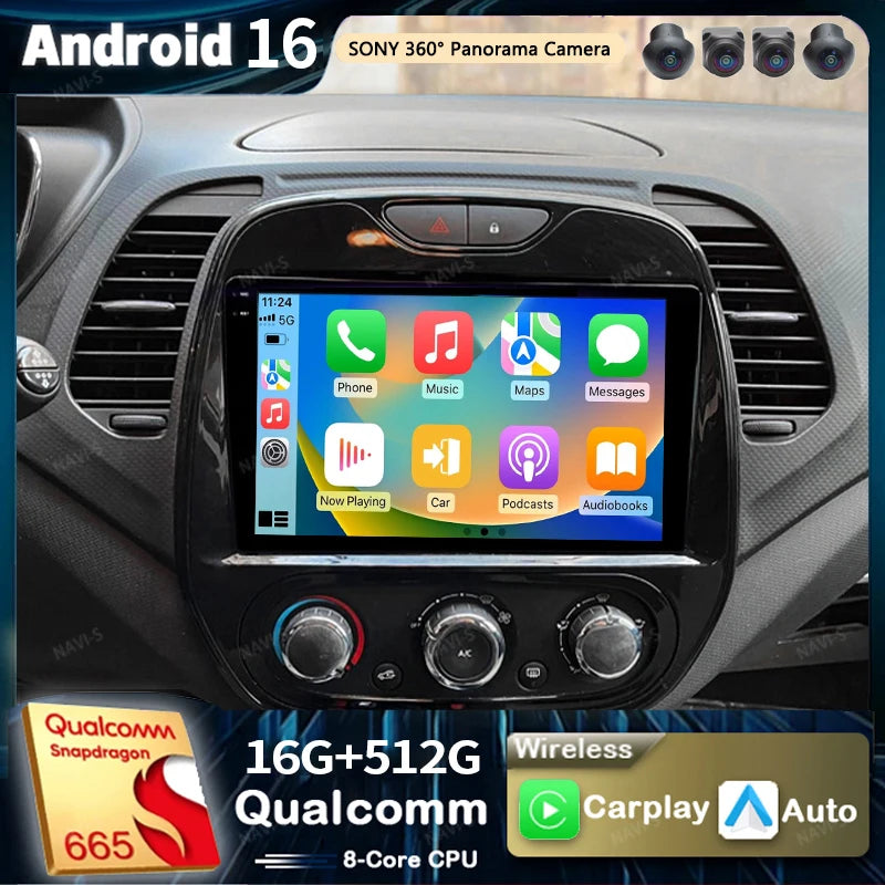 Autoradio CarPlay Renault Captur (2016-2019) – Écran 9 pouces, Android 16