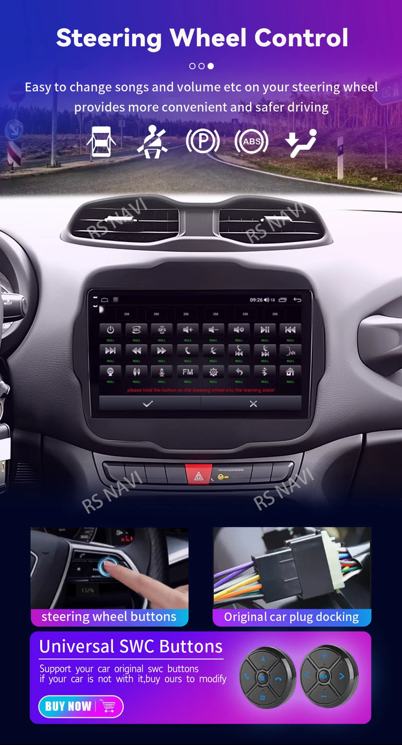 Autoradio CarPlay Jeep Renegade (2016-2020) – Écran 9 pouces, jusqu'à 16 Go + 512 Go, vue 24