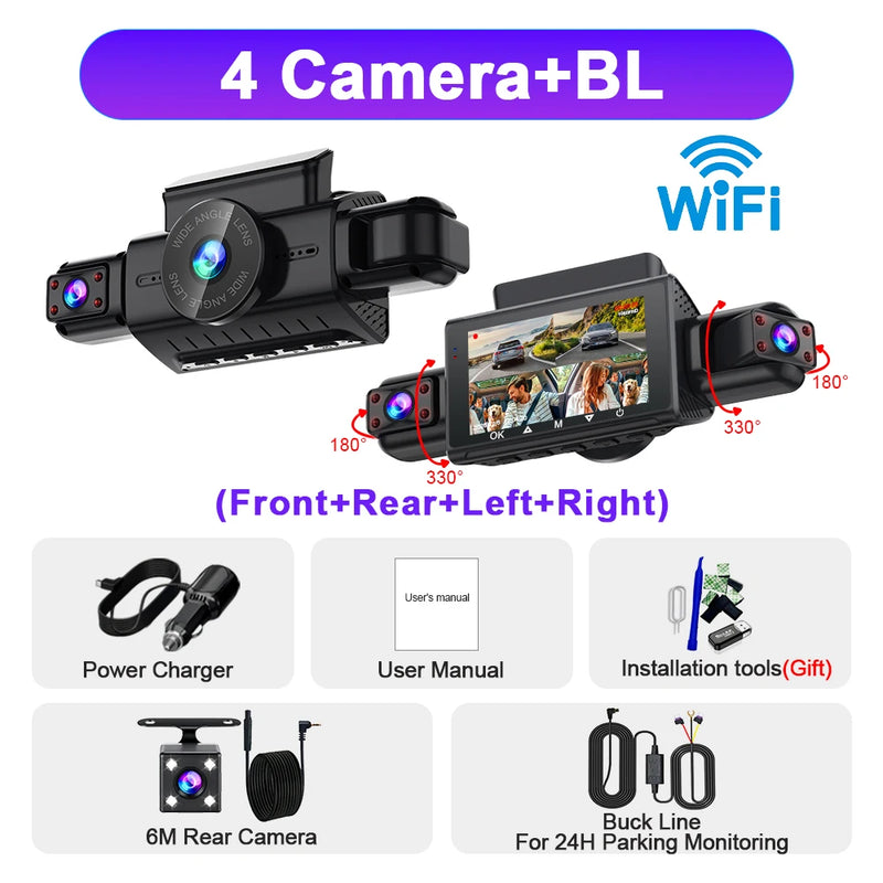 Dashcam 4 Voies Wi-Fi à Écran 3 Pouces – Avant 1080P, Caméras Latérales Infrarouges, vue 21