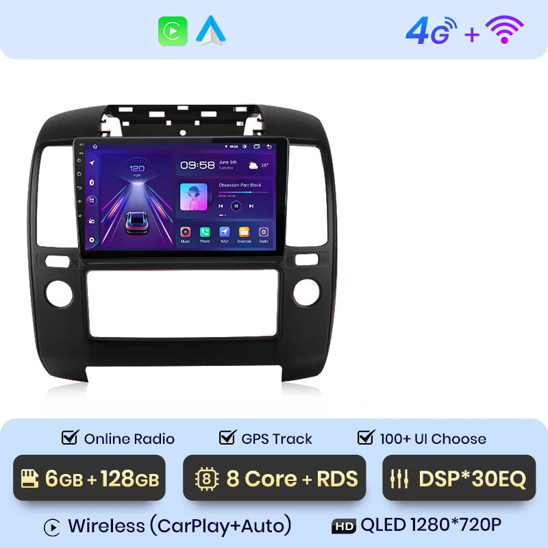 Autoradio GPS Nissan Navara CarPlay – QLED, Android Auto, 6GB RAM