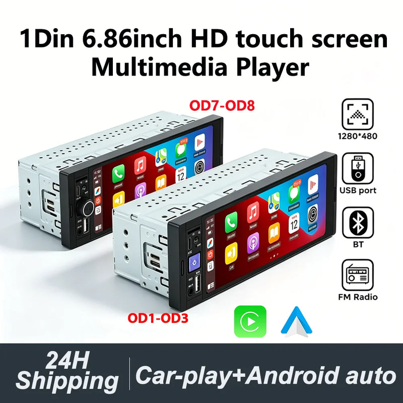 Autoradio 1 DIN CarPlay Universel 6,86 Pouces – Filaire ou Sans Fil, Bluetooth
