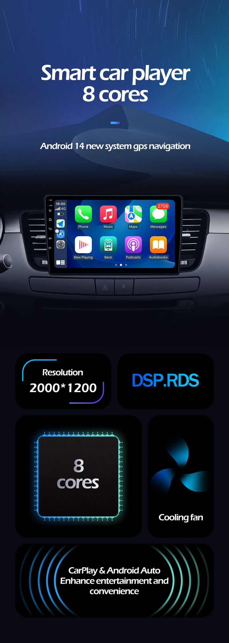 Autoradio CarPlay Hyundai i40 (2011-2019) – Écran IPS 7 pouces, jusqu'à 8 Go + 256 Go, vue 9