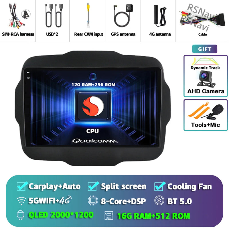 Autoradio CarPlay Jeep Renegade (2016-2020) – Écran 9 pouces, jusqu'à 16 Go + 512 Go, vue 44