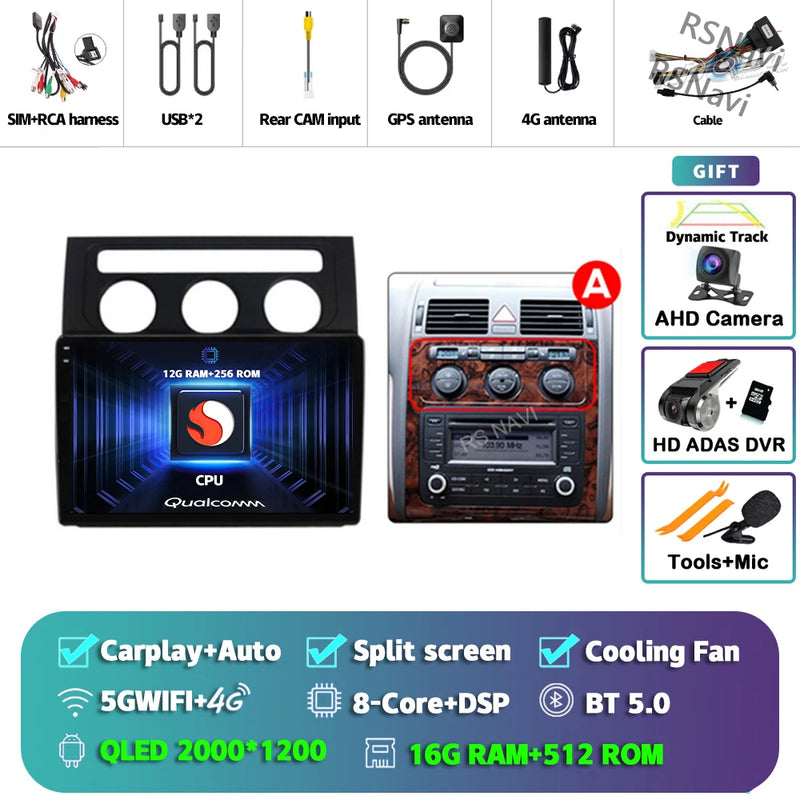 Autoradio CarPlay Volkswagen Touran 1 (2003-2010) – Écran 2K 9 pouces, Android 16, vue 19