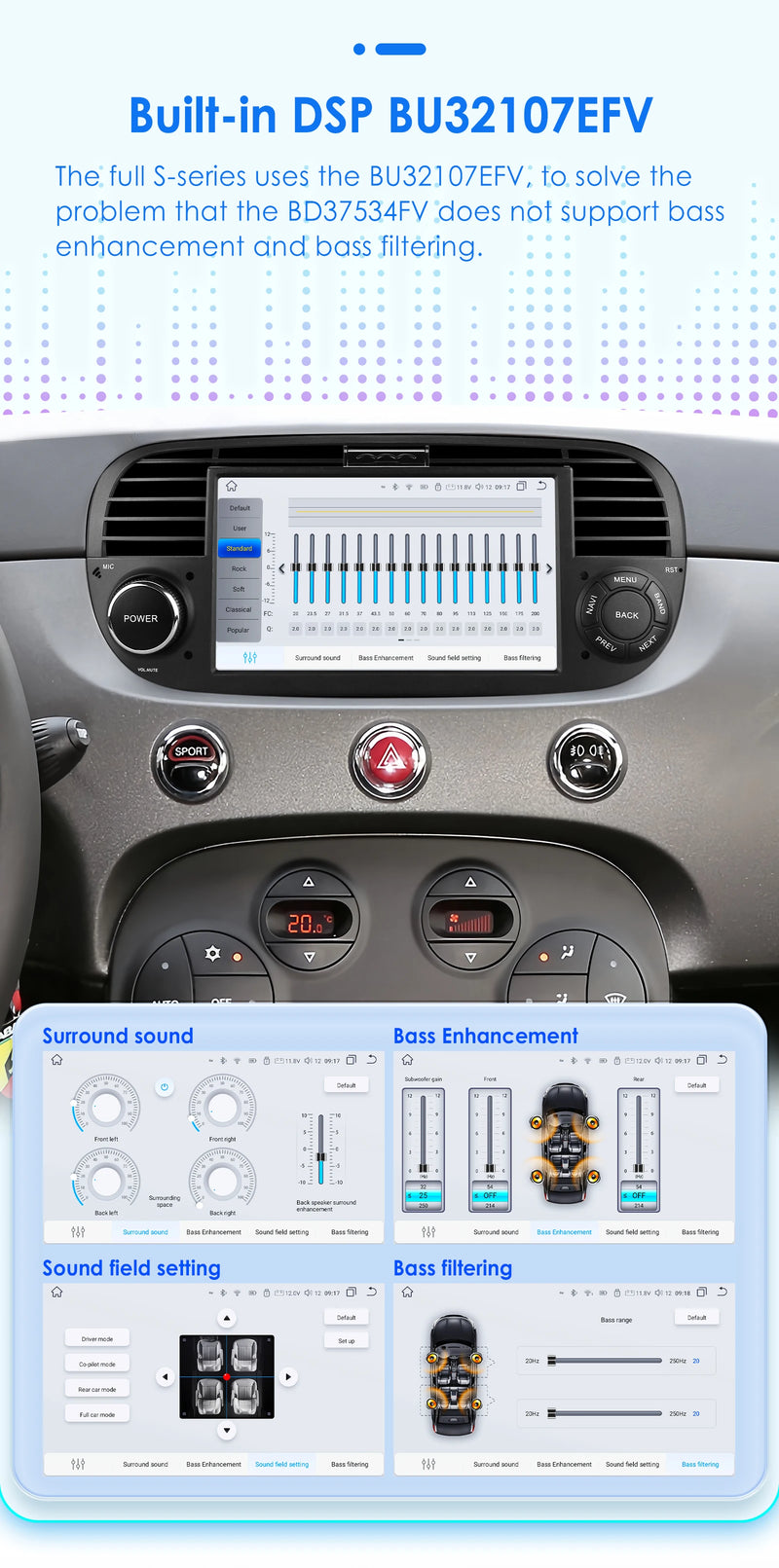 Autoradio CarPlay Fiat 500 (2007-2015) – Écran 7 pouces, 8 cœurs, jusqu'à 8 Go + 128 Go, vue 18
