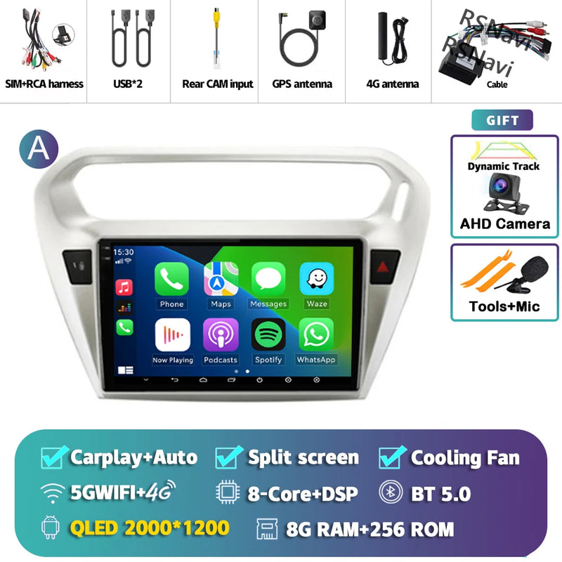 Autoradio CarPlay Peugeot 301 et Citroën C-Elysée (2012-2016) – Écran QLED, Android 16, vue 34