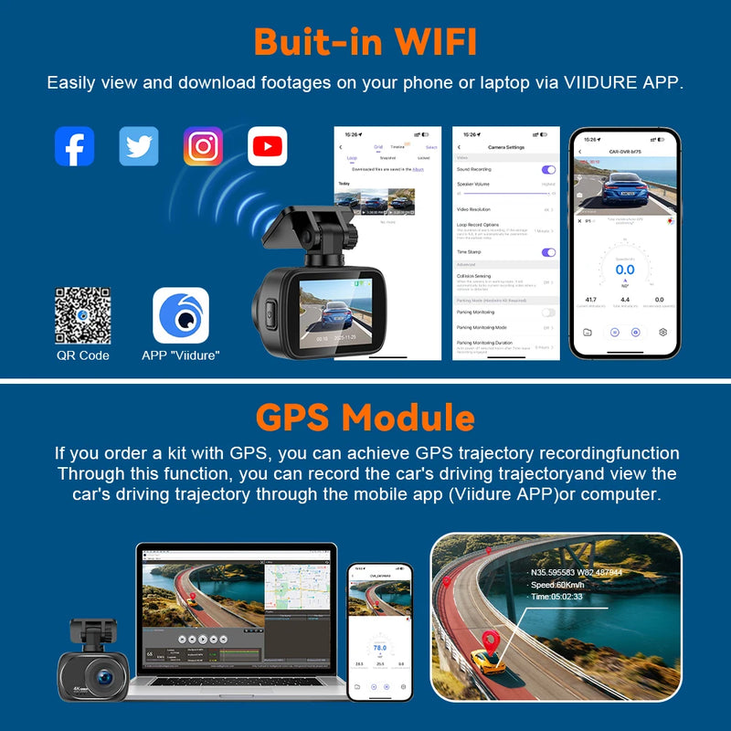 Dashcam 4K Avant et Arrière 4K – Écran 2 Pouces, Wi-Fi, GPS en Option, vue 3