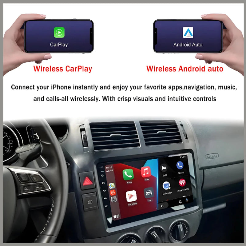 Autoradio CarPlay Volkswagen Polo 4 (2004-2009) – Écran 9 pouces, cadre noir ou argent, vue 4