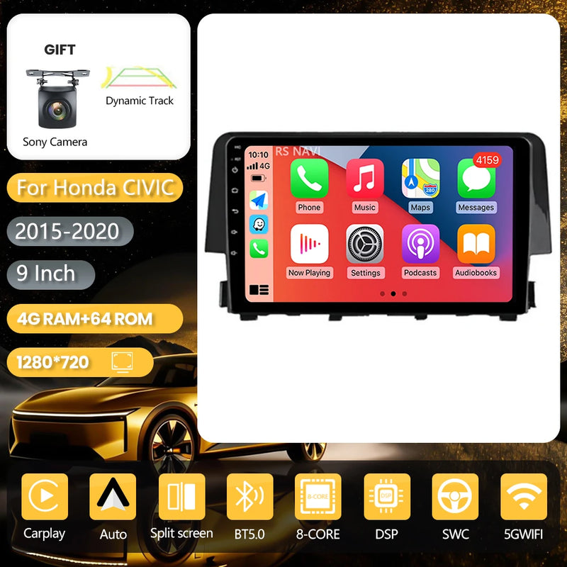 Autoradio CarPlay Honda Civic 10 (2015-2020) – Écran 9 pouces, jusqu'à 16 Go + 256 Go, vue 13