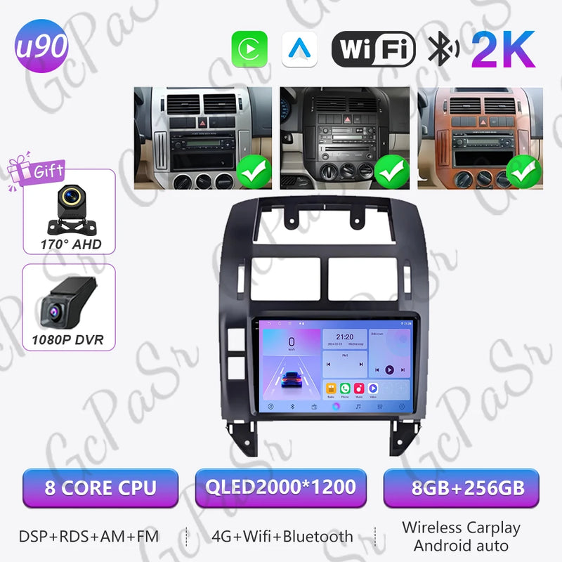 Autoradio CarPlay Volkswagen Polo 4 (2004-2009) – Écran 9 pouces, cadre noir ou argent, vue 48