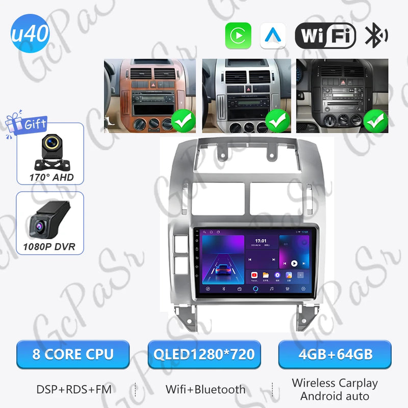 Autoradio CarPlay Volkswagen Polo 4 (2004-2009) – Écran 9 pouces, cadre noir ou argent, vue 36