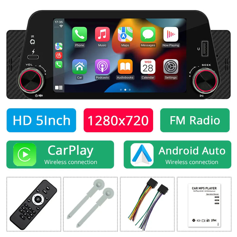 Autoradio CarPlay 1 DIN Universel – Écran 5 Pouces, Sans Fil, Bluetooth, FM, vue 24