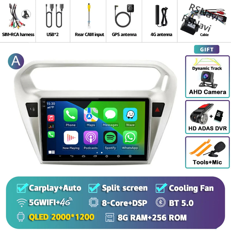 Autoradio CarPlay Peugeot 301 et Citroën C-Elysée (2012-2016) – Écran QLED, Android 16, vue 27