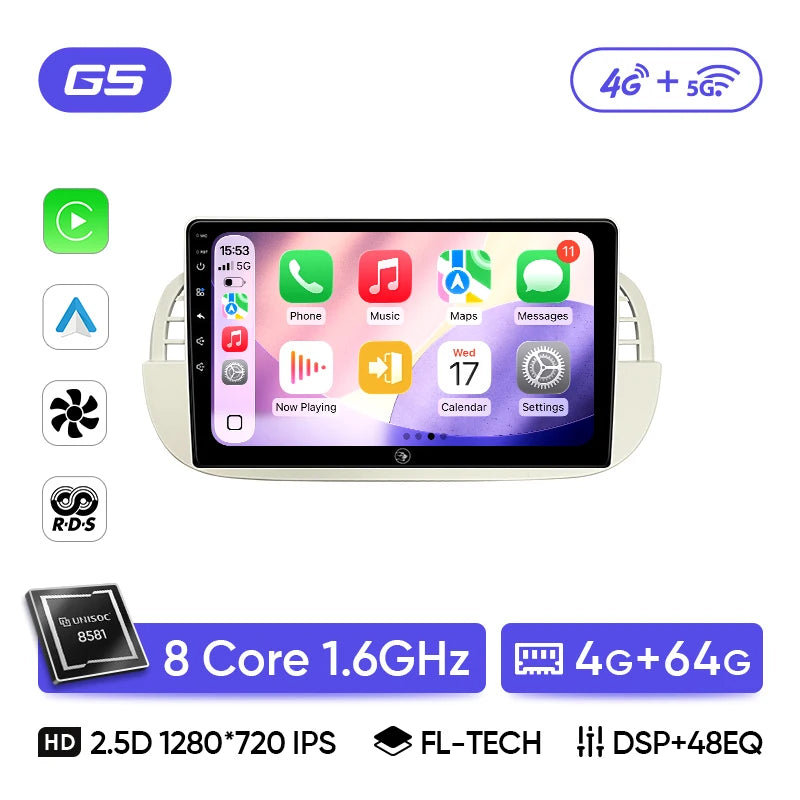 Autoradio CarPlay Fiat 500 (2010-2017) – Écran 9 pouces, sans fil, jusqu'à 8 Go + 256 Go, vue 34