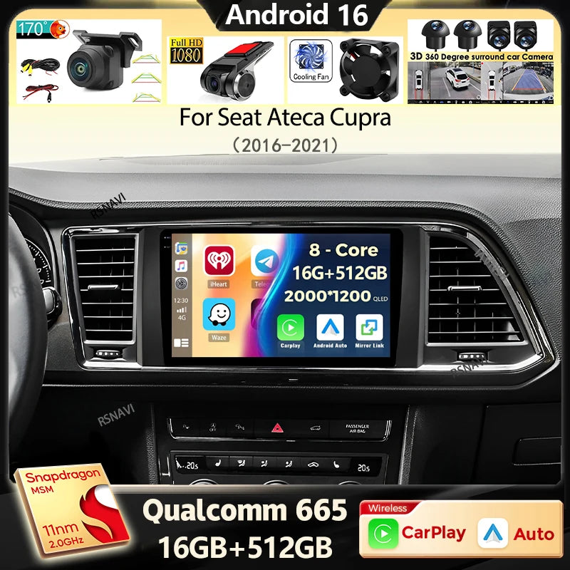 Autoradio CarPlay Seat Ateca et Cupra Ateca (2016-2021) – Écran 9 pouces, Android 16