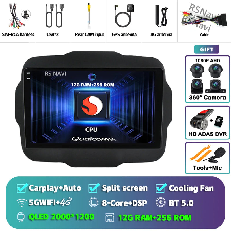 Autoradio CarPlay Jeep Renegade (2016-2020) – Écran 9 pouces, jusqu'à 16 Go + 512 Go, vue 32