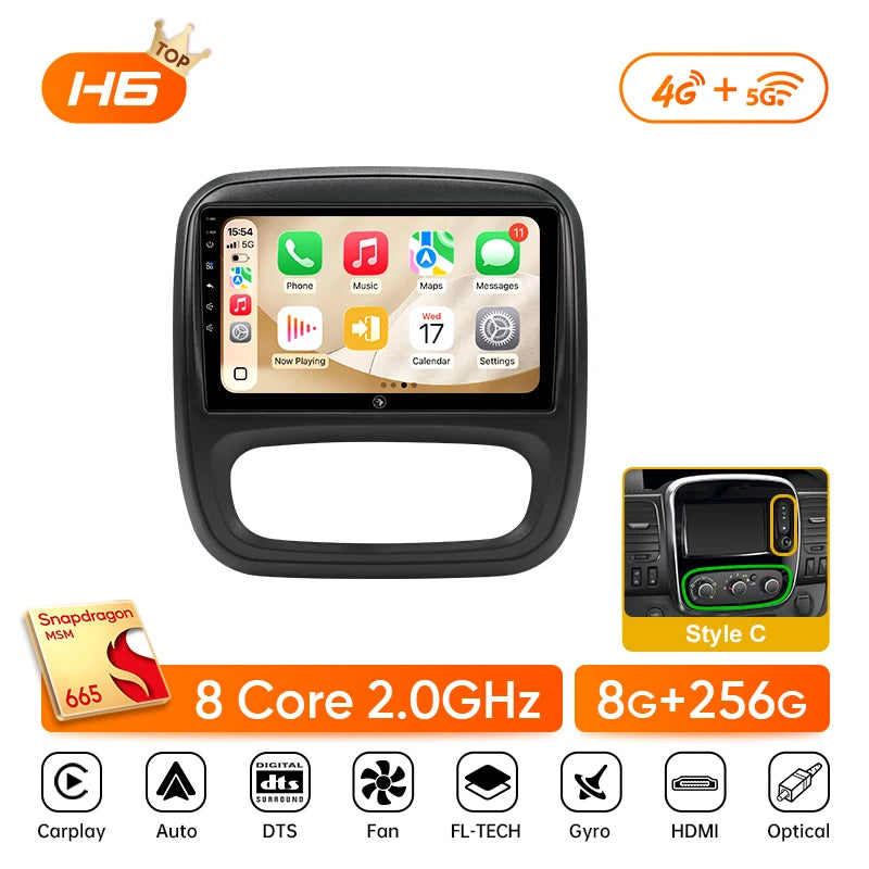 Autoradio CarPlay Renault Trafic 3 et Opel Vivaro B (2014-2018) – Écran 9 pouces, sans fil, vue 16