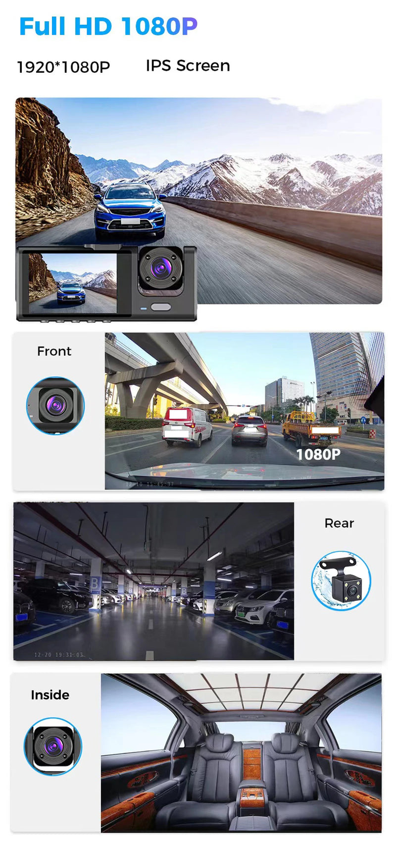 Dashcam Avant et Intérieur 1080P – Écran 2 Pouces, Caméra Arrière en Option, vue 14