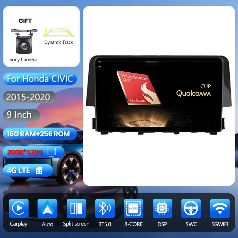 Autoradio CarPlay Honda Civic 10 (2015-2020) – Écran 9 pouces, jusqu'à 16 Go + 256 Go, vue 20
