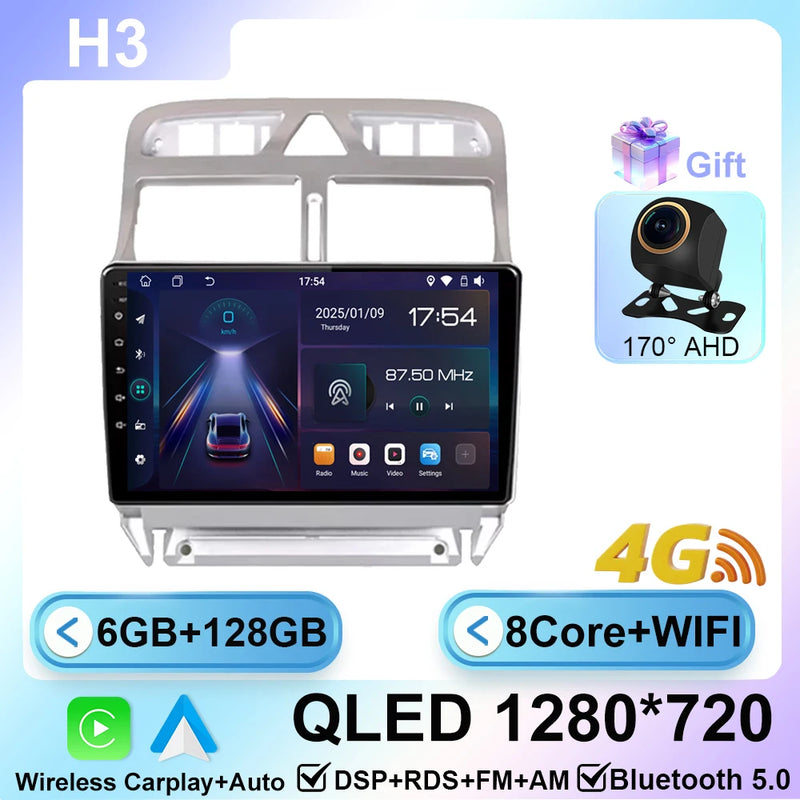 Autoradio CarPlay Peugeot 307 SW et CC (2002-2013) – Écran 9 pouces, Android 16, vue 15