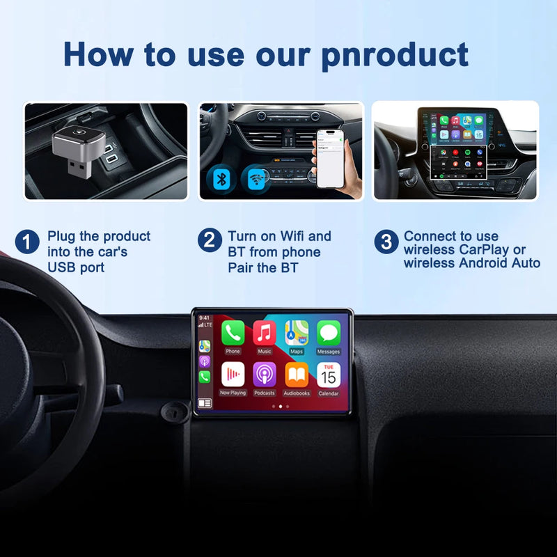 Adaptateur CarPlay Sans Fil USB 2 en 1 – 7 Modèles au Choix, Bluetooth 5.4, Wi-Fi 5,8 GHz, vue 4