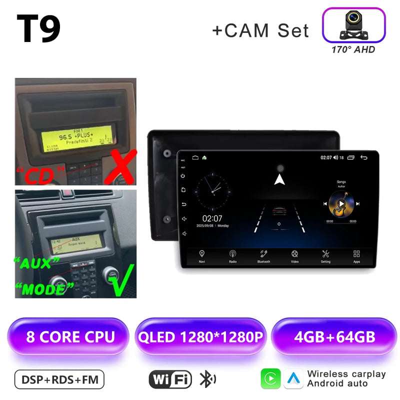 Autoradio CarPlay Volvo C30, S40, V50 et C70 (2004-2012) – Écran 9 pouces, jusqu'à 12 Go + 256 Go, vue 40