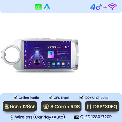 autoradio yaris 3 2012-2017 écran QLED CarPlay sans fil + 6 Go RAM