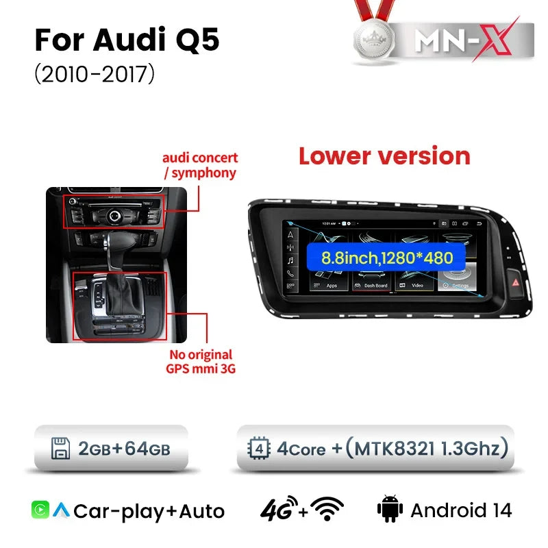 Autoradio CarPlay Audi Q5 8R (2010-2017) – Écran 8,8 pouces, Android 14, jusqu'à 6 Go / 128 Go, vue 11