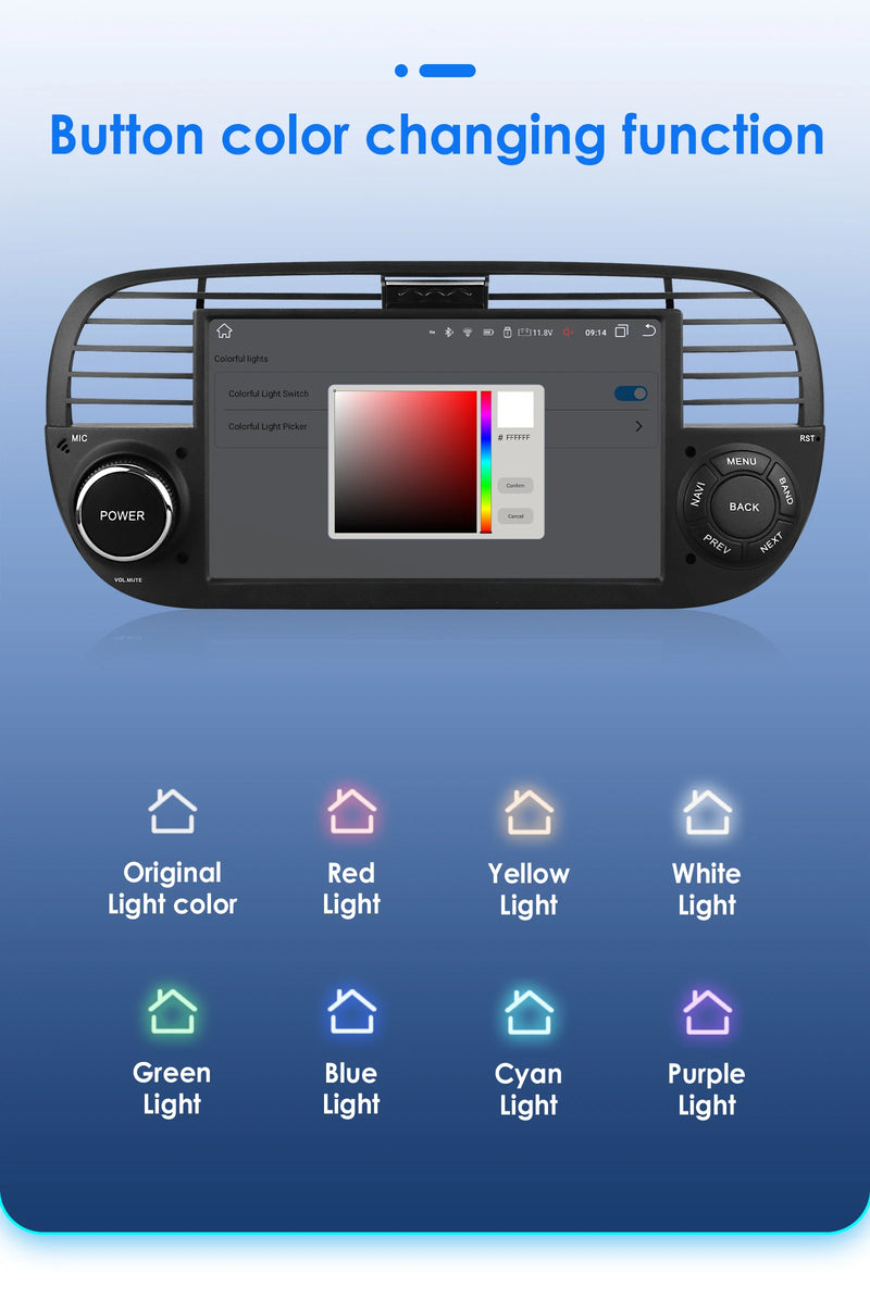 Autoradio CarPlay Fiat 500 (2007-2015) – Écran 7 pouces, 8 cœurs, jusqu'à 8 Go + 128 Go, vue 25