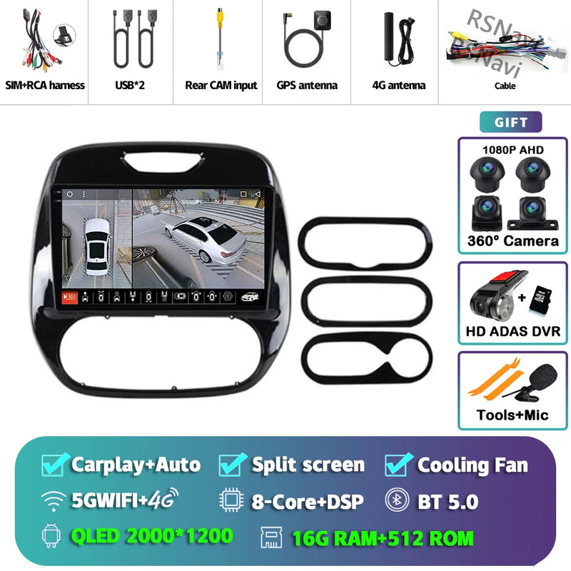 Autoradio CarPlay Renault Captur (2016-2019) – Écran 9 pouces, Android 16, vue 15
