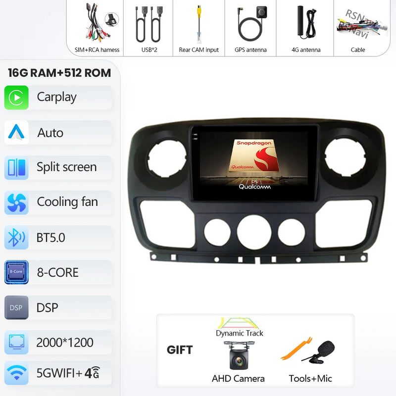 Autoradio CarPlay Renault Master, Nissan NV400 et Opel Movano (2010-2015) – Écran 9 pouces, Android 16, vue 7