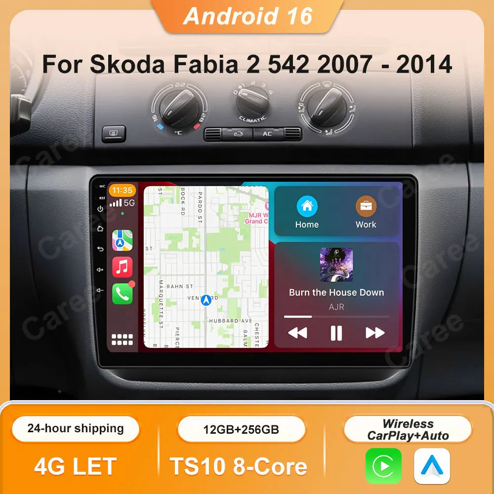 Autoradio CarPlay Skoda Fabia 2 (2007-2014) – Écran 10 pouces, jusqu'à 12 Go + 256 Go