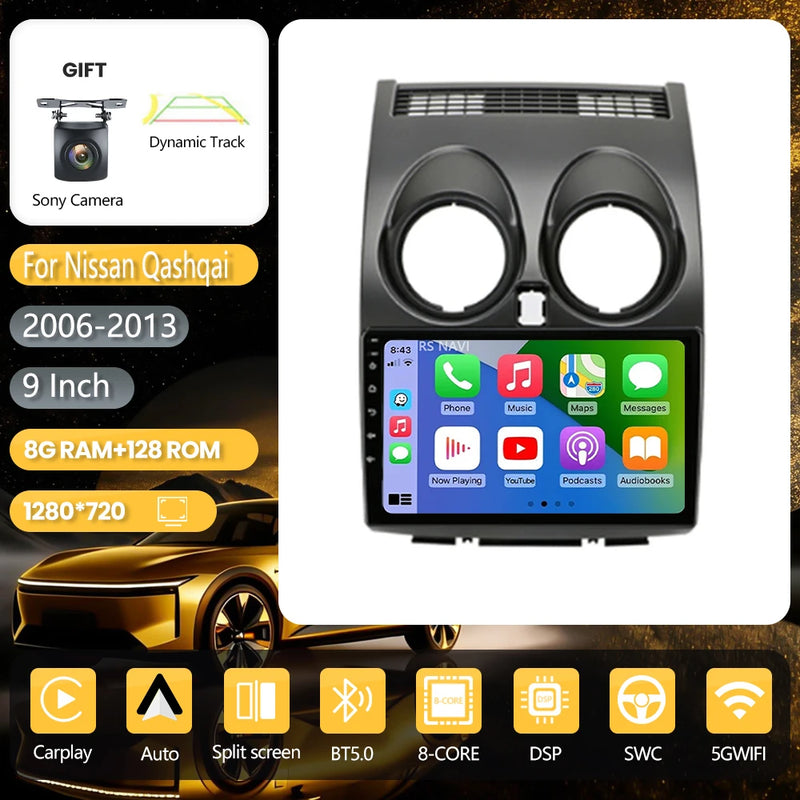 Autoradio CarPlay Nissan Qashqai J10 (2006-2013) – Écran 9 pouces, jusqu'à 16 Go + 256 Go, vue 10
