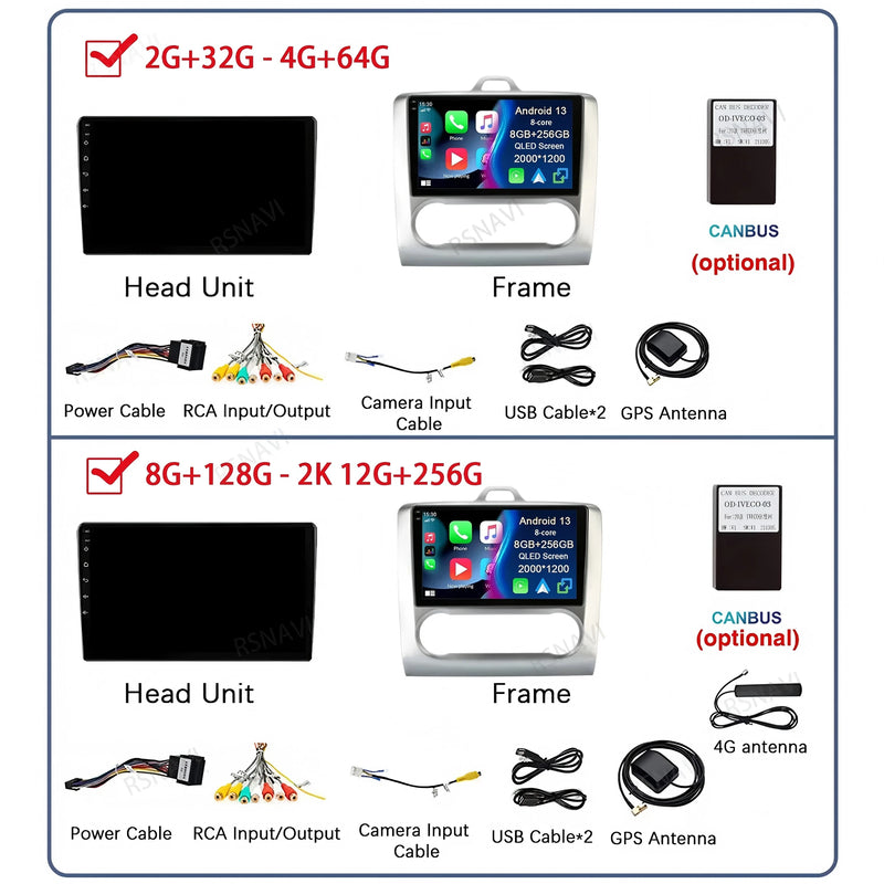 Autoradio CarPlay Ford Focus 2 (2004-2011) – Écran 9 pouces, jusqu'à 16 Go + 512 Go, vue 2