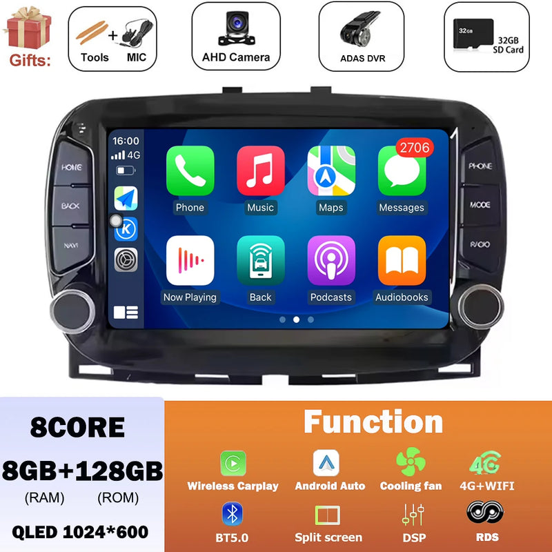 Autoradio CarPlay Fiat 500 (2016-2019) – Écran 7 pouces QLED, jusqu'à 8 Go + 256 Go, vue 27