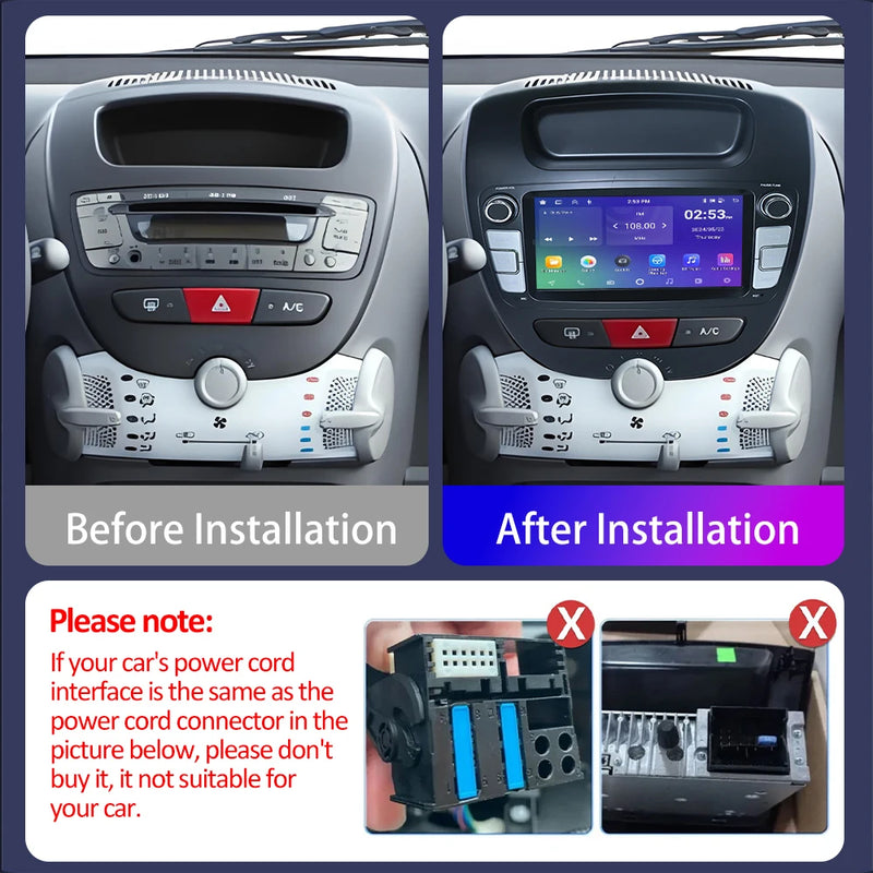 Autoradio CarPlay Peugeot 107 et Citroën C1 (2005-2014) – Écran 7 pouces, sans fil, jusqu'à 6 Go + 128 Go, vue 2