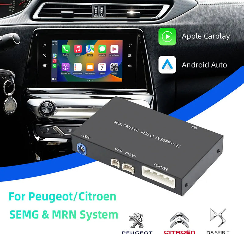 Boîtier CarPlay Peugeot Citroën DS (2013-2018) – SMEG et MRN, écran d'origine conservé, vue 2