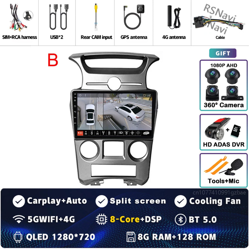 Autoradio CarPlay Kia Carens UN (2006-2012) – Écran 9 pouces, console type B, vue 23