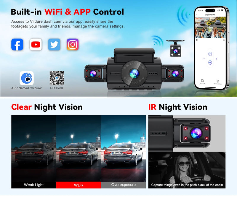 Dashcam 4 Voies Wi-Fi à Écran 3 Pouces – Avant 1080P, Caméras Latérales Infrarouges, vue 13