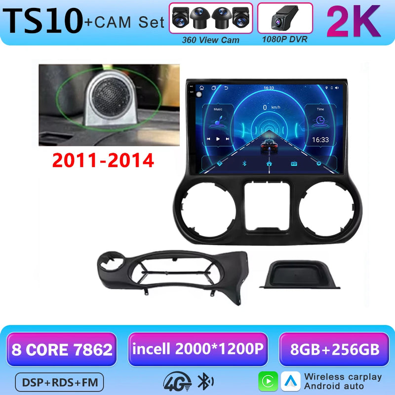 Autoradio CarPlay Jeep Wrangler JK (2011-2018) – Écran 9 pouces sans fil, jusqu'à 12 Go + 256 Go, vue 12