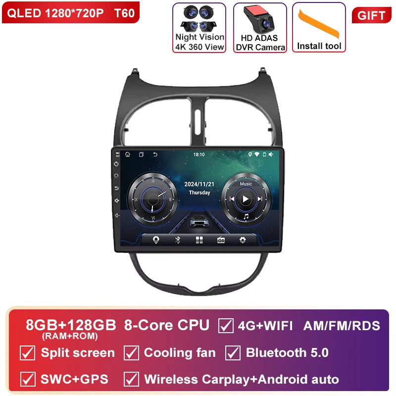 Autoradio CarPlay Peugeot 206, 206 CC et 206 SW (2000-2008) – Écran QLED 9 pouces, jusqu'à 12 Go + 256 Go, vue 46