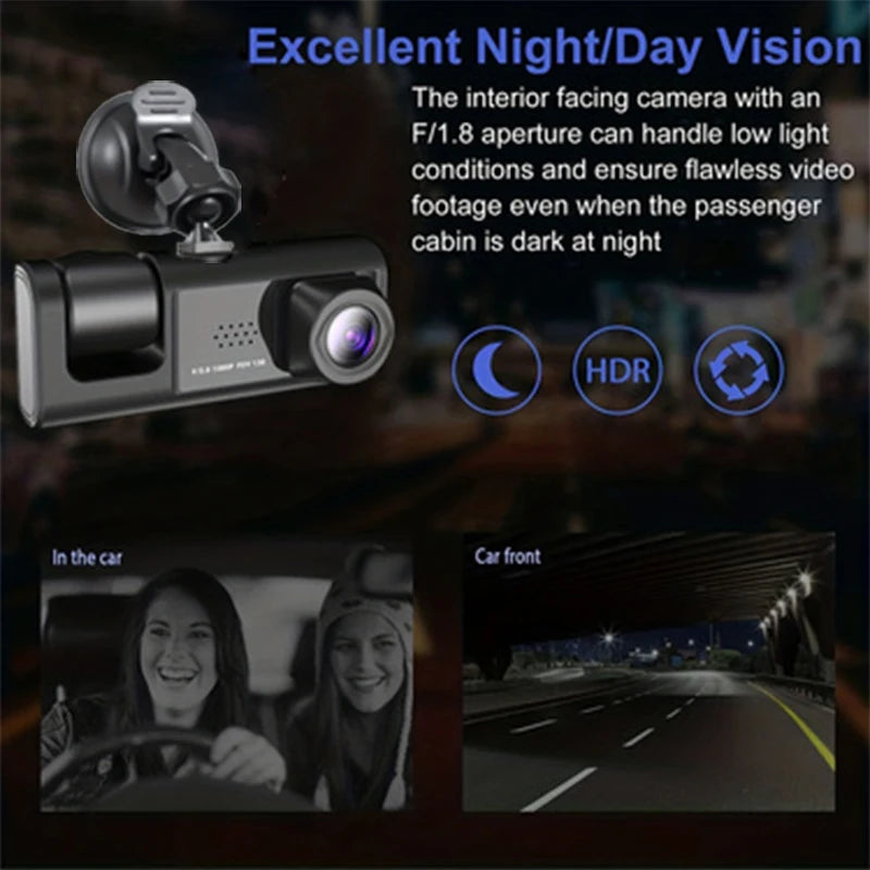 Dashcam Avant et Intérieur 1080P – Écran 2 Pouces, Caméra Arrière en Option, vue 2